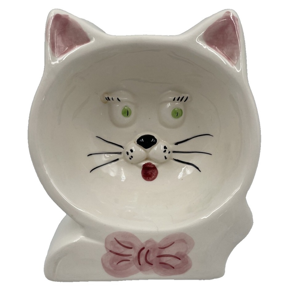 Ceramic CAT BOWL DISH Food or Water Hand Painted from‎ Portugal EUC